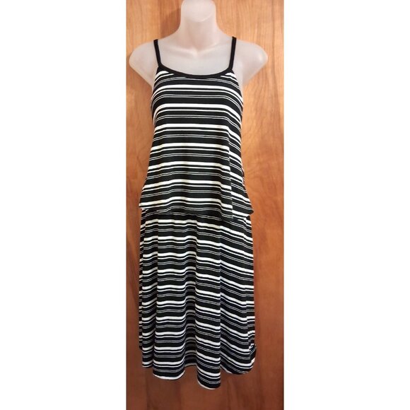Torrid  Swing Dress Womens Black White Stripe Midi layered ties in back split 3X - Picture 1 of 3